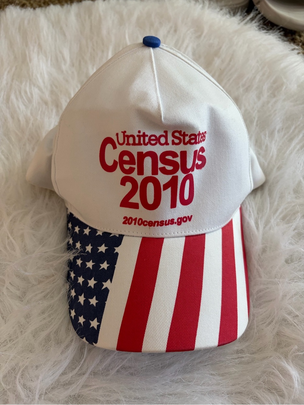 Retro United States Census 2010 Patriotic Baseball Cap - White/Red/Blue